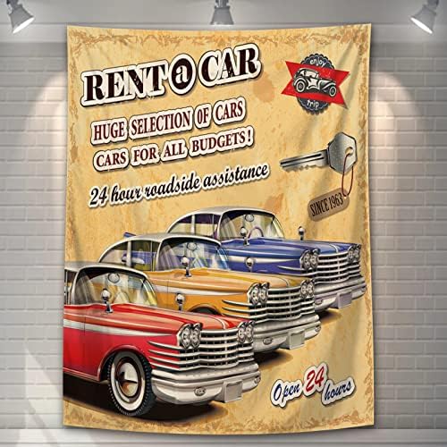 U-SITU　東宝通販　タペストリー　壁掛け　壁飾り　クラシックカー　ウィンテージ風　車　レーシングカー　66号ルート　オシャレ　背景　多機能　布ポスター　インテリア　雰囲気転換(サイズ：幅150×丈200cm)カラー：2281B