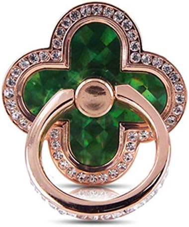 NEMISO スマホリング バンカーリング 四つ葉 四葉 キラキラ ダイヤモンド付き ホールドリング スマホスタンド スマートフォン タブレット ホルダー 薄型 指輪 リング 携帯アクセサリー スタンド機能 落下防止 車載ホルダー 360回転 iPhone/Android各種他対応 (エメランド)