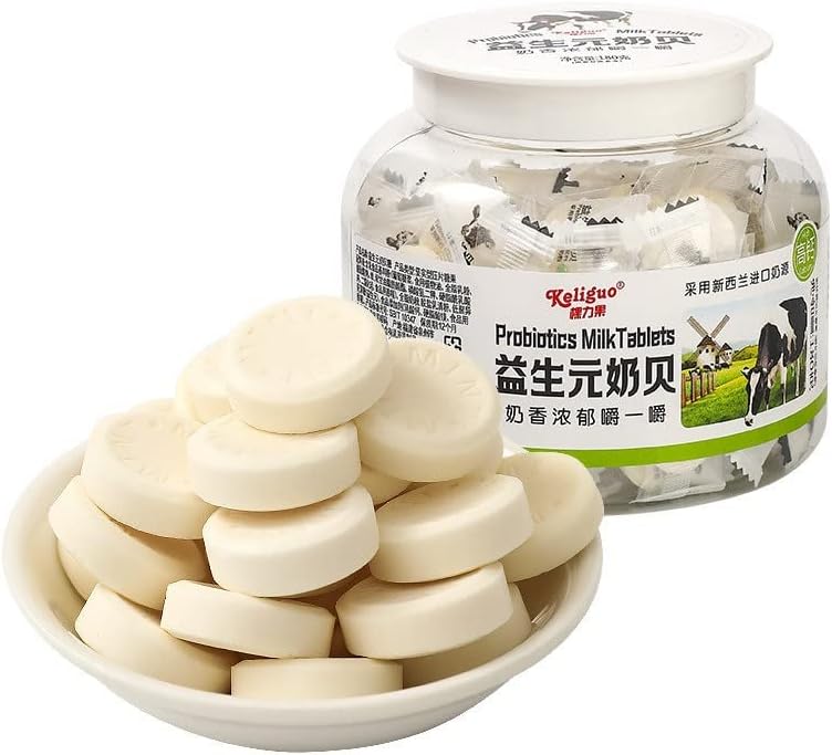 高钙含牛初乳益生菌奶片糖果 儿童零食 高カルシウム牛初乳を含む益生菌乳片 中華菓子 おやつ 駄菓子 棵力果奶片 キャンディー 子供のおやつ ダァーバイトゥーナイタン 牛乳糖 ミルクキャンディ (益生菌奶片,5缶)
