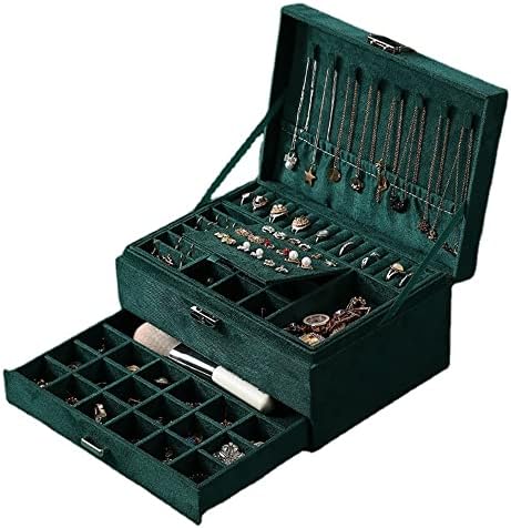 VIVIBELL ジュエリーボックス 大容量 3層 鍵付き 人気 女性 アクセサリー 収納 仕切り付き ネックレス ピアス 指輪 イヤリング収納 ベロア調 母の日 誕生日プレゼント用 アクセサリーケース ビリジャン