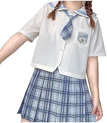 [JIURUN] セーラー服 コスプレ 女子高生 チェック柄 JK制服 可愛い 清純 リボン 蝶ネクタイ コスプレ 学園祭 文化祭 仮装 本格制服 ロウィン 仮装