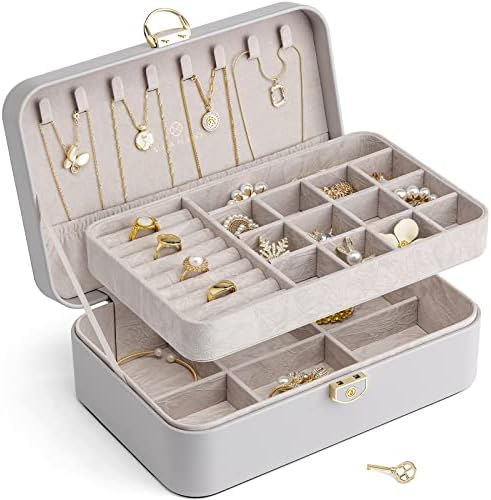 Vlando ジュエリーケース おしゃれ 引き出し 大容量 鍵付き アクセサリー 収納 ボックス ジュエリーオーガナイザー ネックレス イヤリング リング ブレスレット 収納ボックス ジュエリーボックス 携帯用 ミニ アクセサリー 持ち運びケース 女の子 女性用 ギフト プレゼント 誕生日 (グレー)