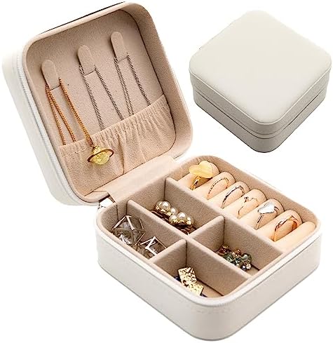 [MNOA.] アクセサリー ジュエリー ケース ボックス 宝石箱 指輪ボックス アクセサリートレー 指輪 ネックレス イヤリング 収納 小物入れ 持ち運び 携帯 贈り物 プレゼント かわいい おしゃれ (S, パールホワイト)