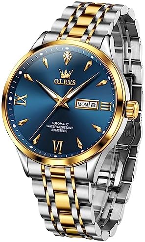 OLEVS 腕時計 メンズ 機械式ムーブメント 自動巻き 手巻き うで時計 防水 夜光 日付け ステンレス プレゼント Ｗatch for manブル