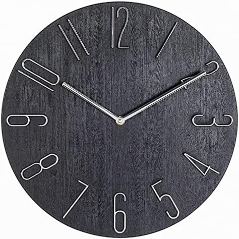 壁掛け時計 おしゃれ アナログ 掛け時計 連続秒針 静音 北欧 時計 壁掛け 木目調ダイヤル 3D大数字 見やすい クロック 自宅 寝室 インテリア 部屋飾り かけ時計 ブラック