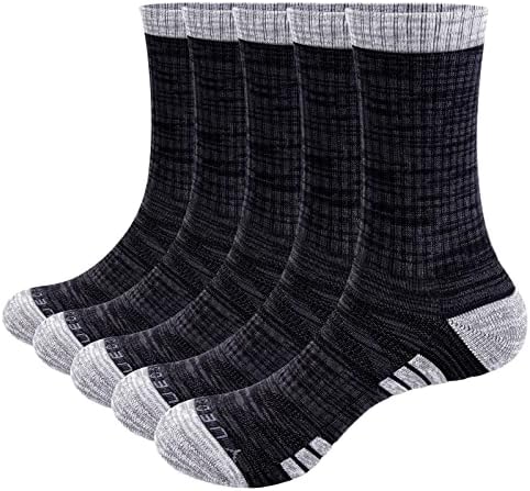 [YUEDGE] 靴下 メンズ スポーツ 厚手 ッション クルー ソックス 登山用 トレッキング 高級綿 通気性 吸汗 防臭 作業靴下 23-26/25-27/27-29cm，5足セット