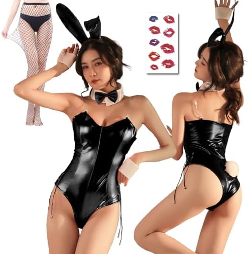 [Treapas] バニーガール コスプレ 8点セット 安全ピン不使用 クロッチ開閉可能 6サイズ展開 大きいサイズ セクシー 女装 コスプレ