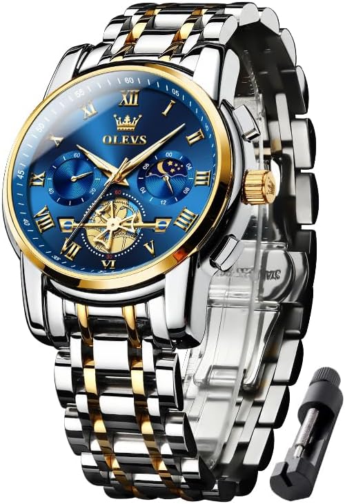 OLEVS 腕時計 メンズ おしゃれ クロノグラフ 時計 メンズ ビジネス 人気 ブランド 大きめ 見やすい アナログ 防水 クォーツ うで時計 (ブルー)