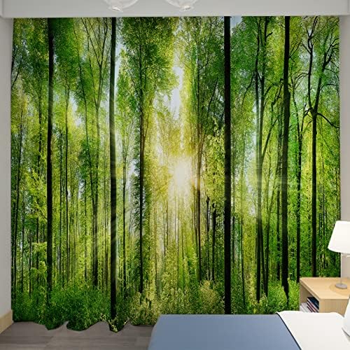 U-SITU カーテン 両開き 雰囲気カーテン 遮光カーテン 断熱 防寒 UVカット インテリア オーダー制可能 掃き出し窓 室内飾り 森 林間 植物 紅葉 秋葉 開放感 風景 自然景色 おしゃれ 目隠し 雰囲気転換（サイズ：幅100×丈170cm×2枚入）カラー：107L